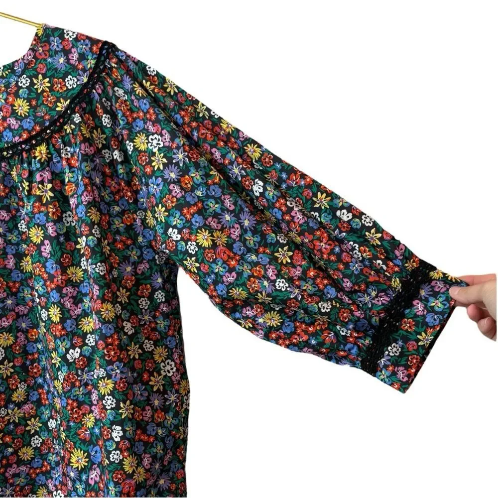 Johnny Was Jade NWT Dark Floral Puff Balloon Sleeve RISA POPLIN‎ BLOUSE XL